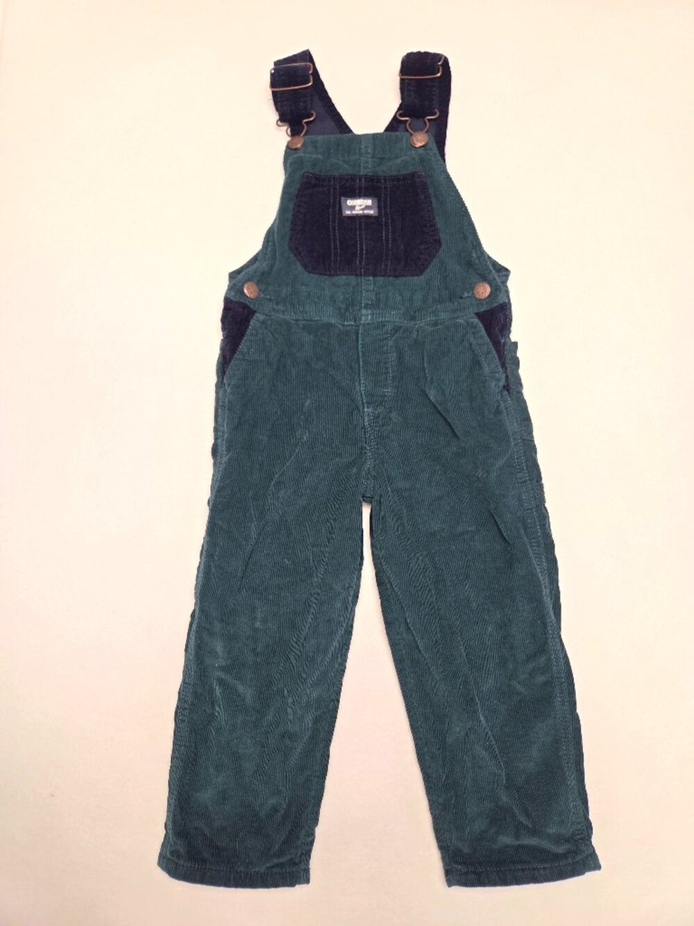 OshKosh B’gosh Toddler 4T Green Corduroy Overalls Navy Bib Vintage Style